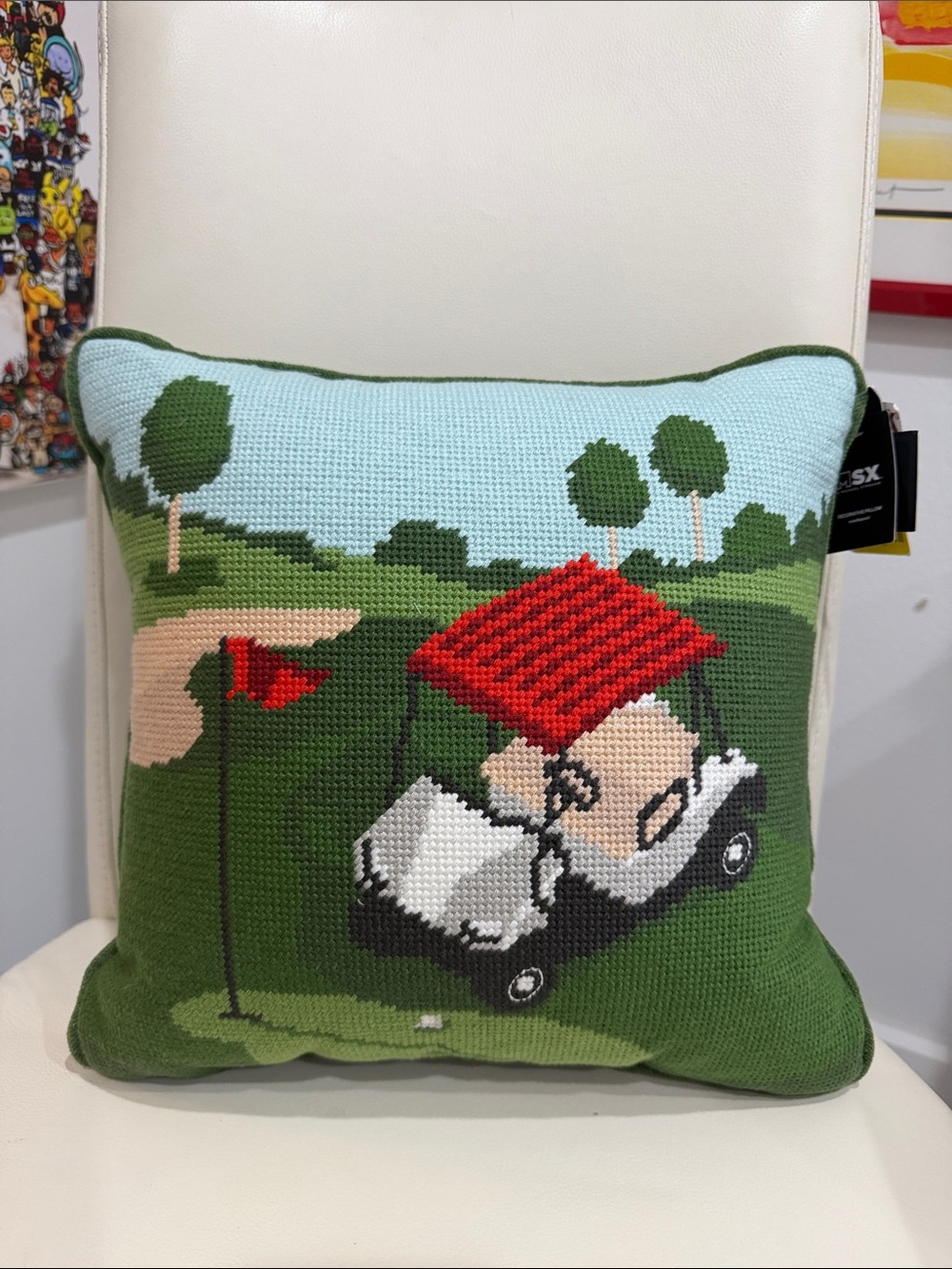 MSX Green/White/Black Golf Cart Embroidered Accent Pillow with Red Canopy